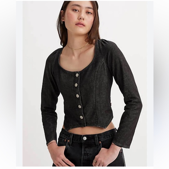 Levi’s Weston Denim Long Sleeve Corset Blouse - Picture 1 of 5